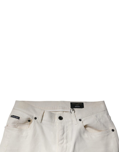 Dolce & Gabbana Off White Cotton Stretch Skinny Denim Jeans