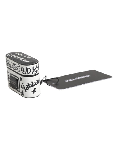 Dolce & Gabbana Black White Leather Scribble Embossed Logo Airpods Case