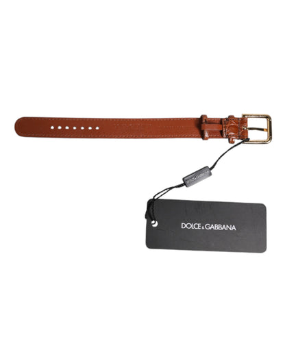 Dolce & Gabbana Brown Textured Leather Gold Metal Buckle Armband