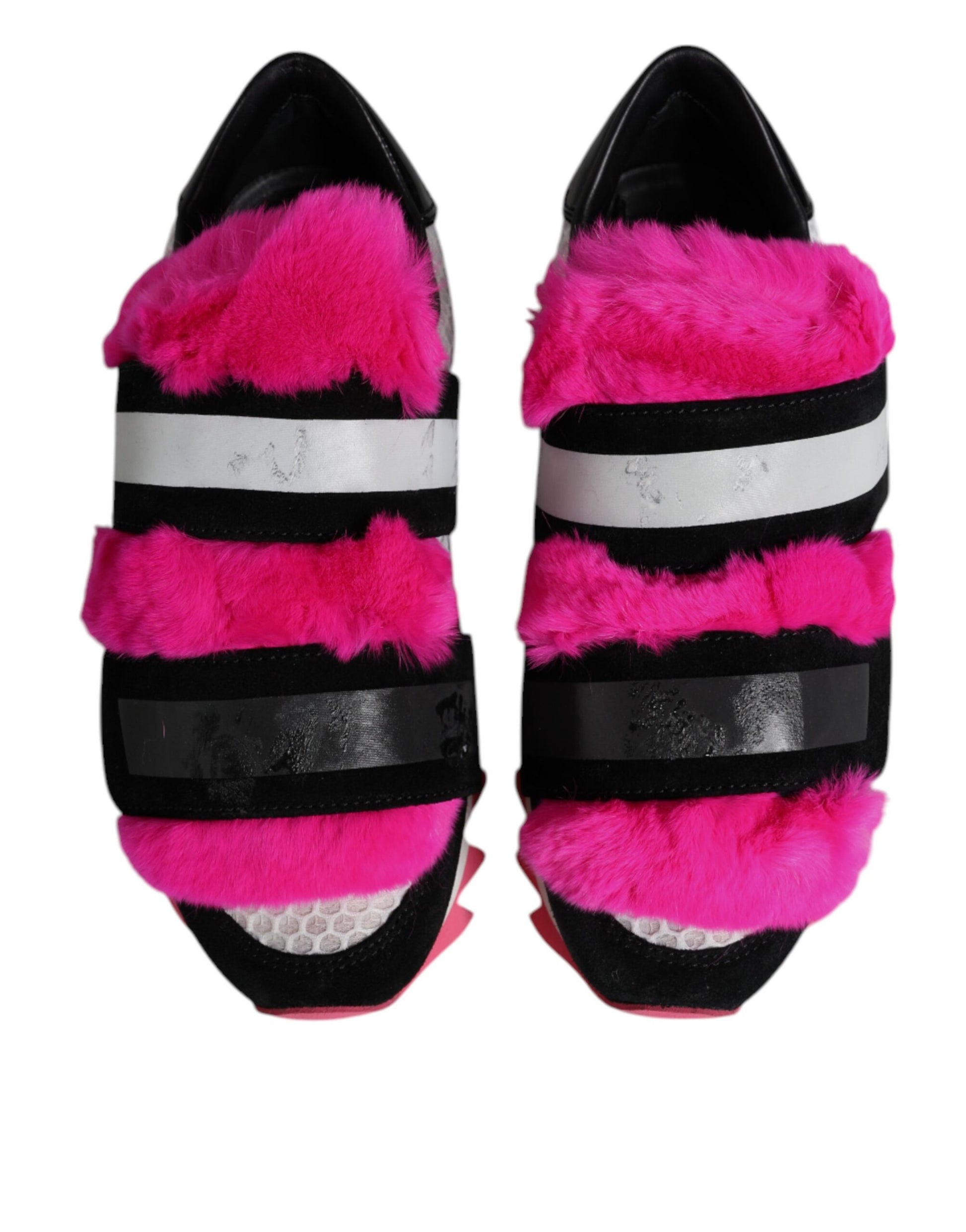 Dolce & Gabbana Black Pink Fur Embellished Sneakers Shoes