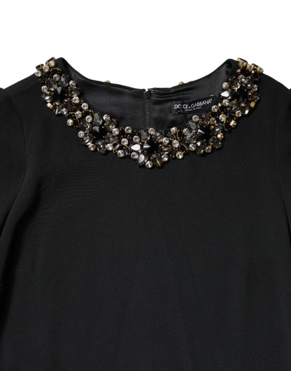 Dolce & Gabbana Black Crystal Embellished Round Neck Mini Dress