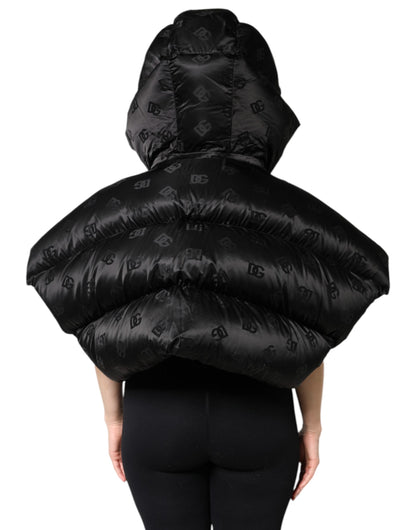 Dolce & Gabbana Black Padded Puffer Hooded Full Zip Cropped Jacket