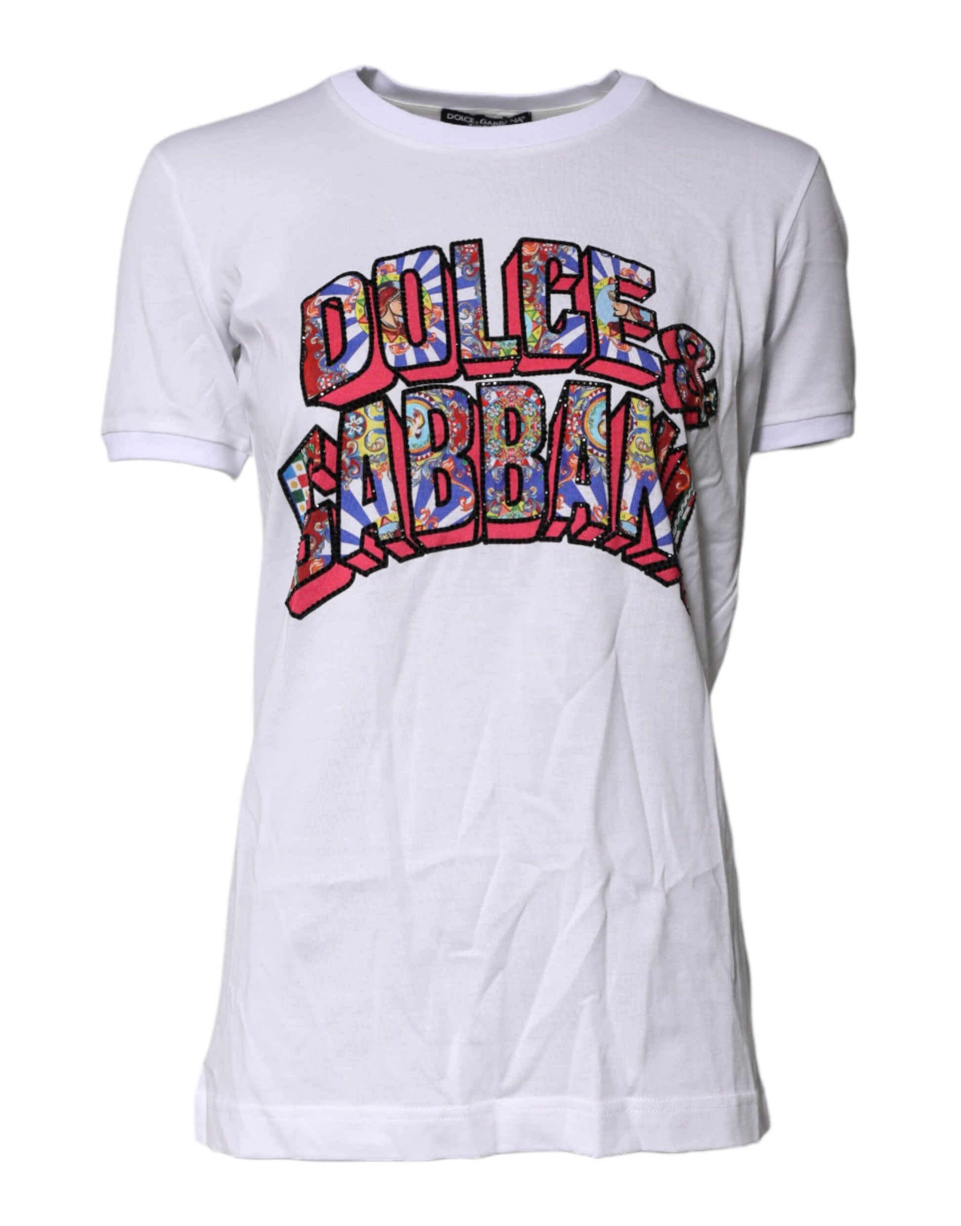 Dolce & Gabbana White Cotton Logo Print Round Neck T-shirt
