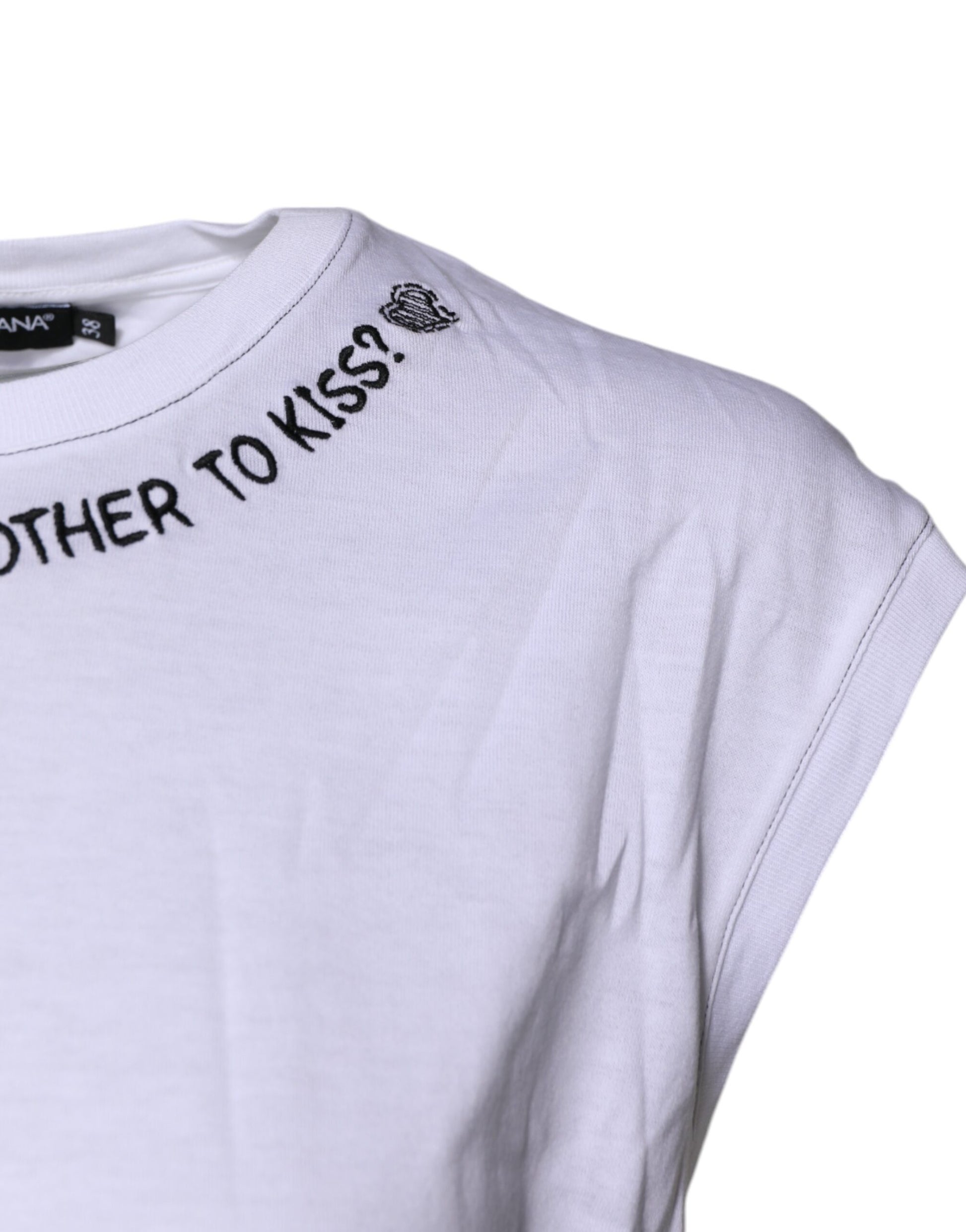 Dolce & Gabbana White Cotton Sleeveless Printed Tank T-shirt