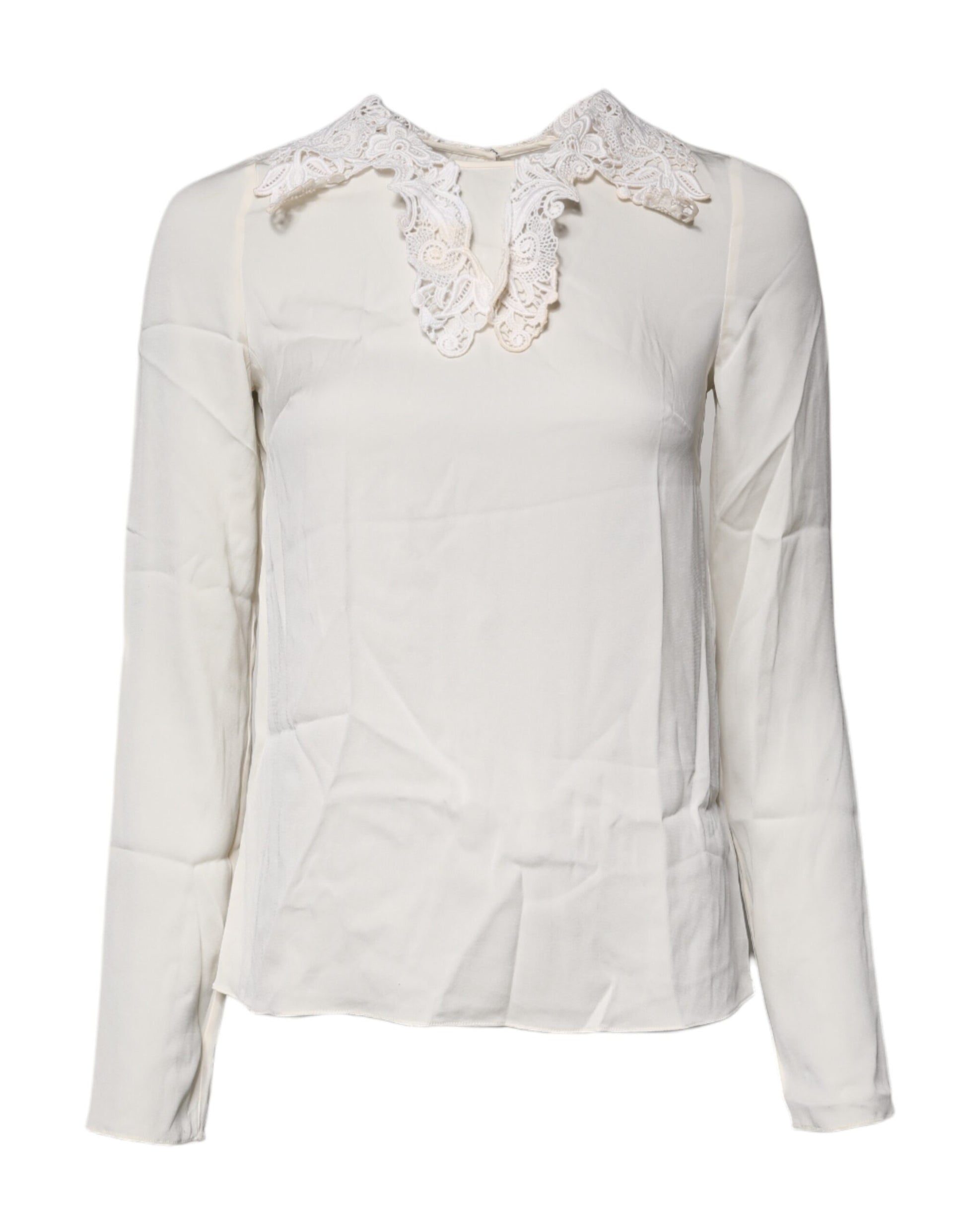 Dolce & Gabbana Cream Floral Lace Long Sleeves Blouse Top
