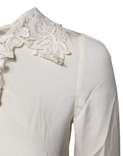 Dolce & Gabbana Cream Floral Lace Long Sleeves Blouse Top