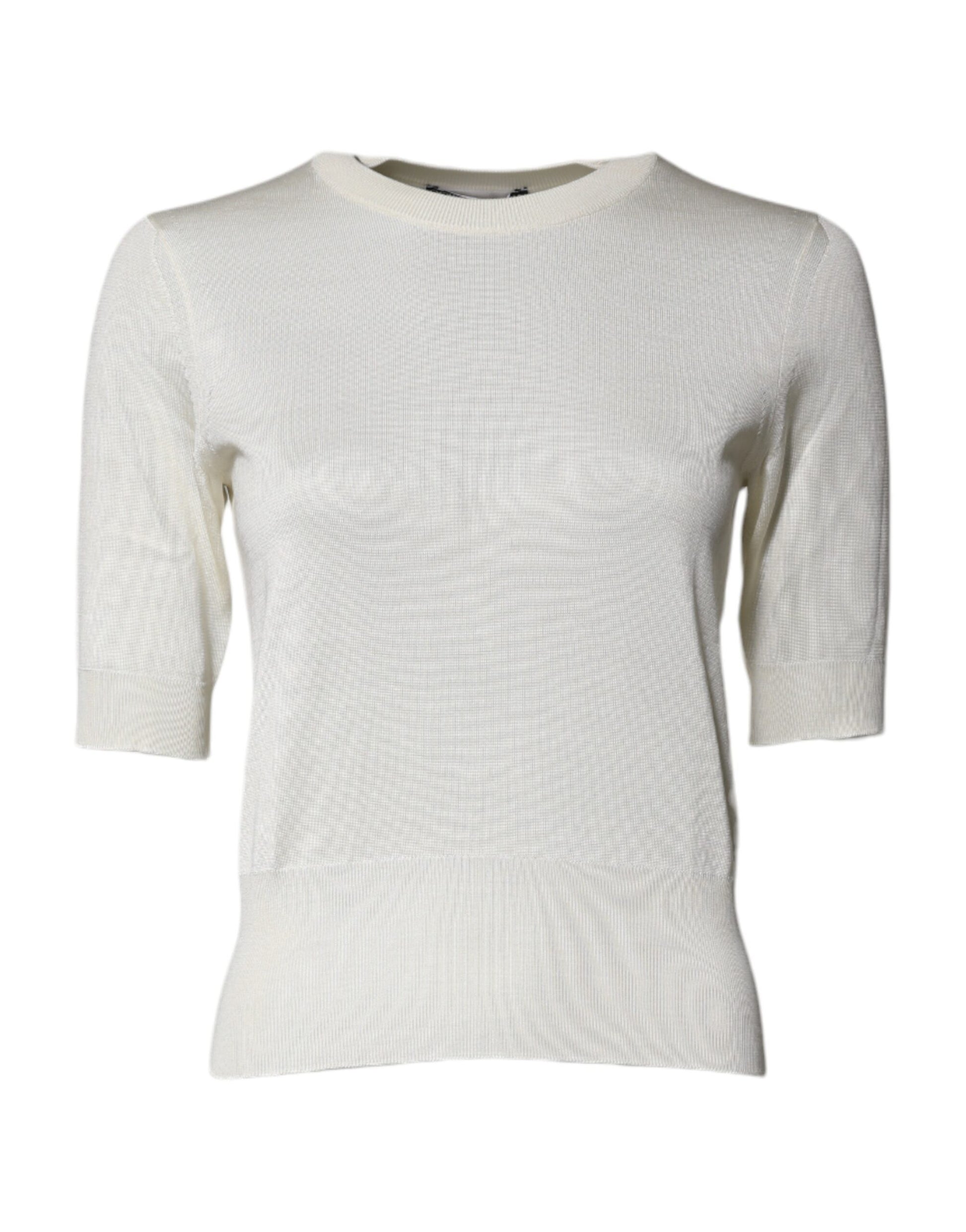 Dolce & Gabbana Cream Short Sleeve Silk Round Neck Blouse Top
