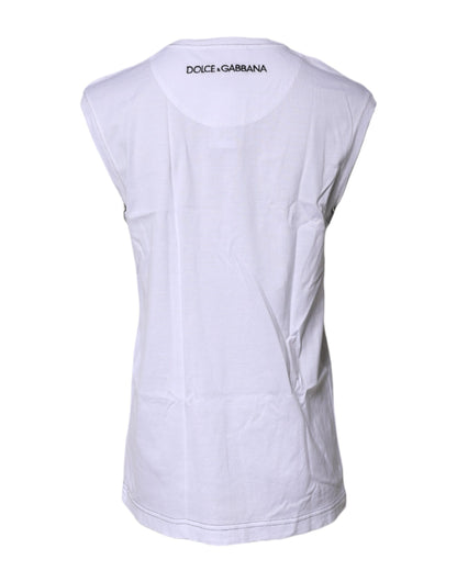 Dolce & Gabbana White Cotton Sleeveless Printed Tank T-shirt