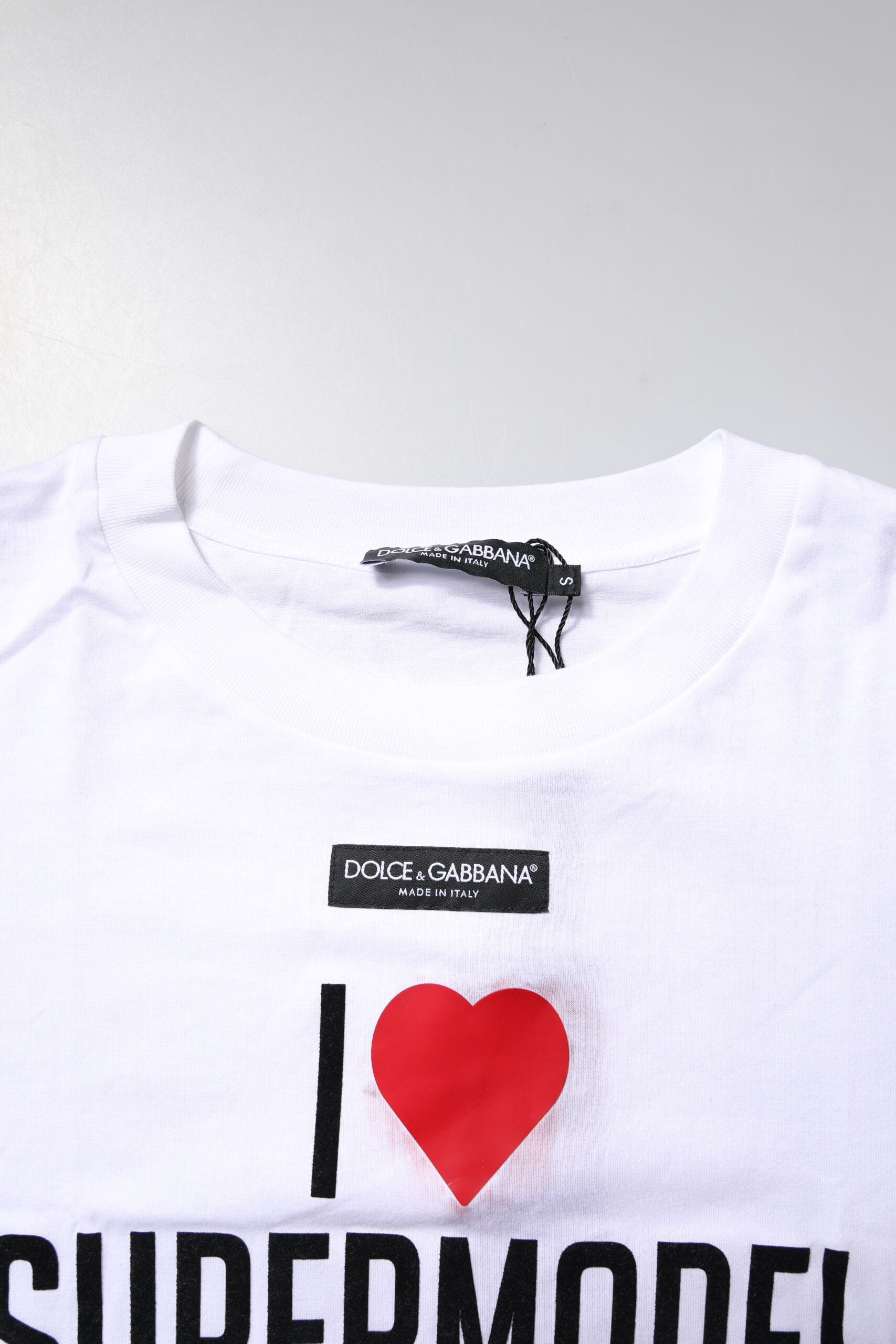 Dolce & Gabbana White Printed Round Neck Top Cotton T-shirt