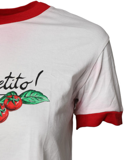 Dolce & Gabbana White Printed Round Neck Cropped Top T-shirt