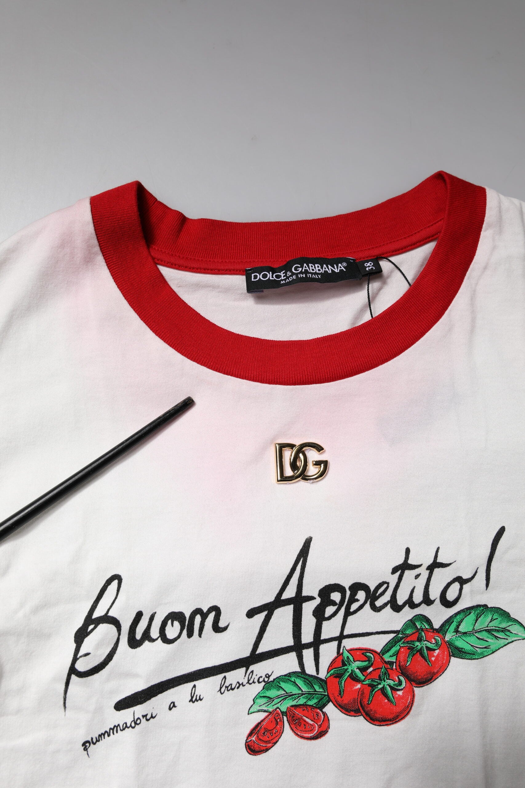 Dolce & Gabbana White Printed Round Neck Cropped Top T-shirt