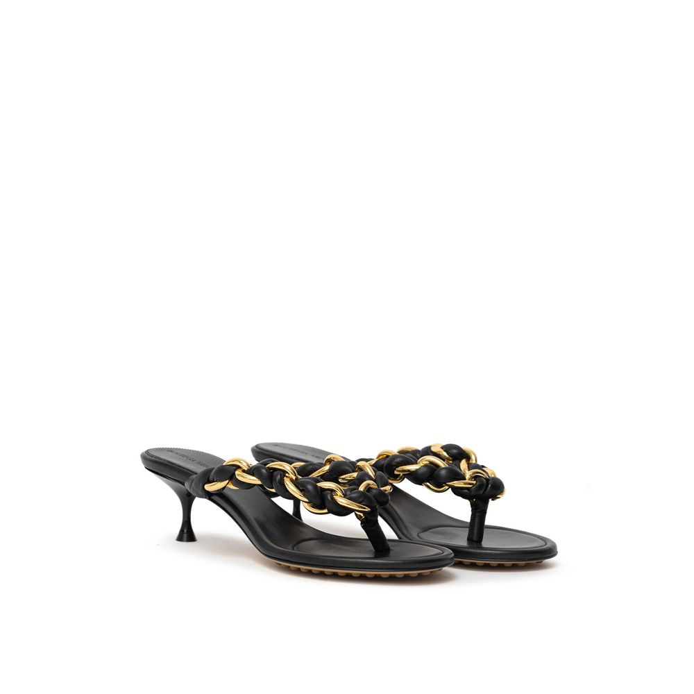 Bottega Veneta Black Leather Flip-Flop Sandals