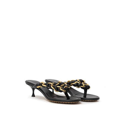 Bottega Veneta Black Leather Flip-Flop Sandals