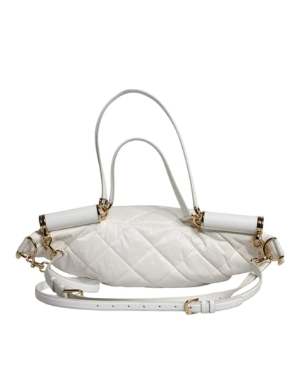 Dolce & Gabbana White Quilted Logo Plaque Belt Waist Fanny Pack Bag