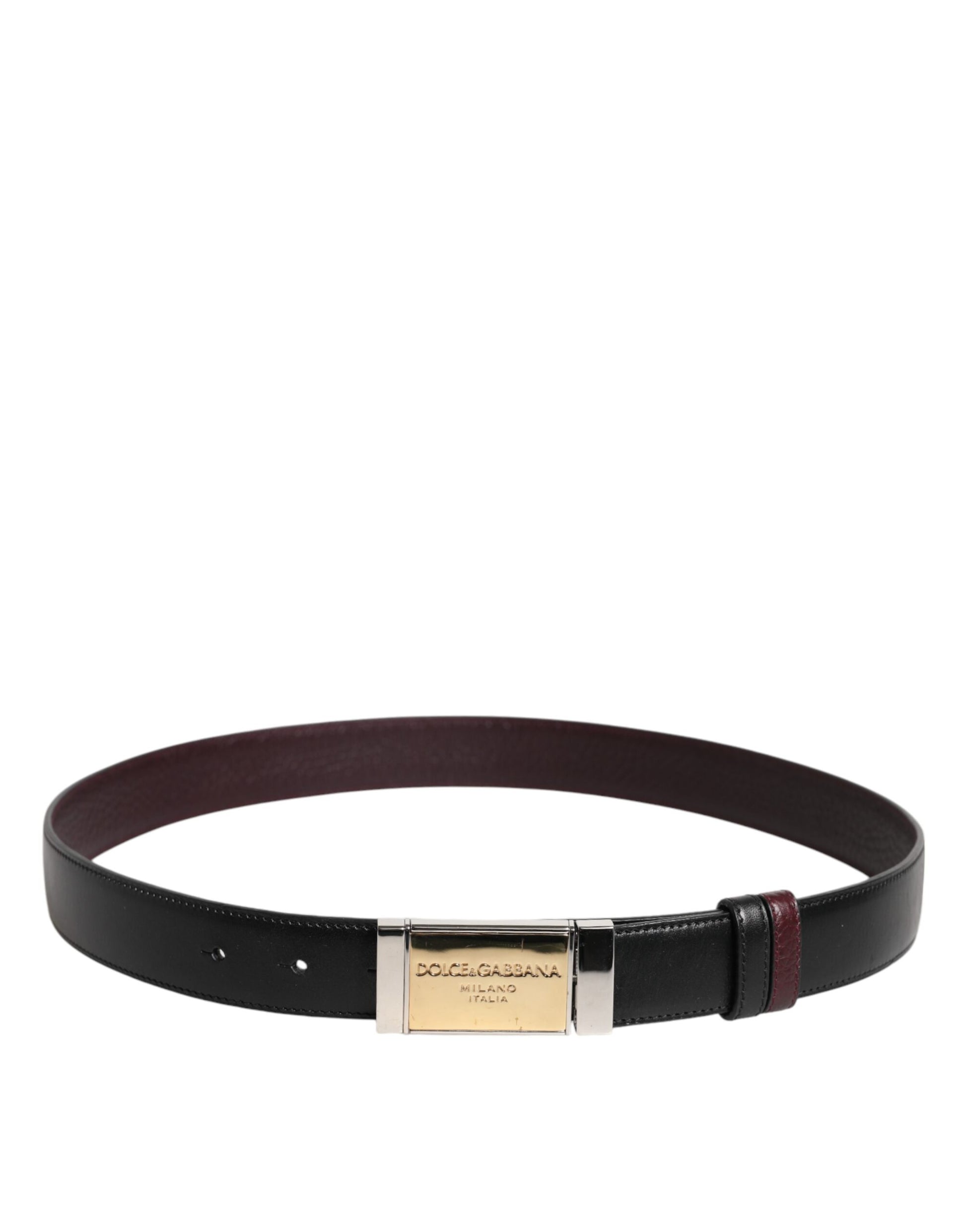 Dolce & Gabbana Black Brown Leather Metal Buckle Reversible Belt