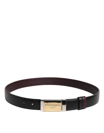 Dolce & Gabbana Black Brown Leather Metal Buckle Reversible Belt