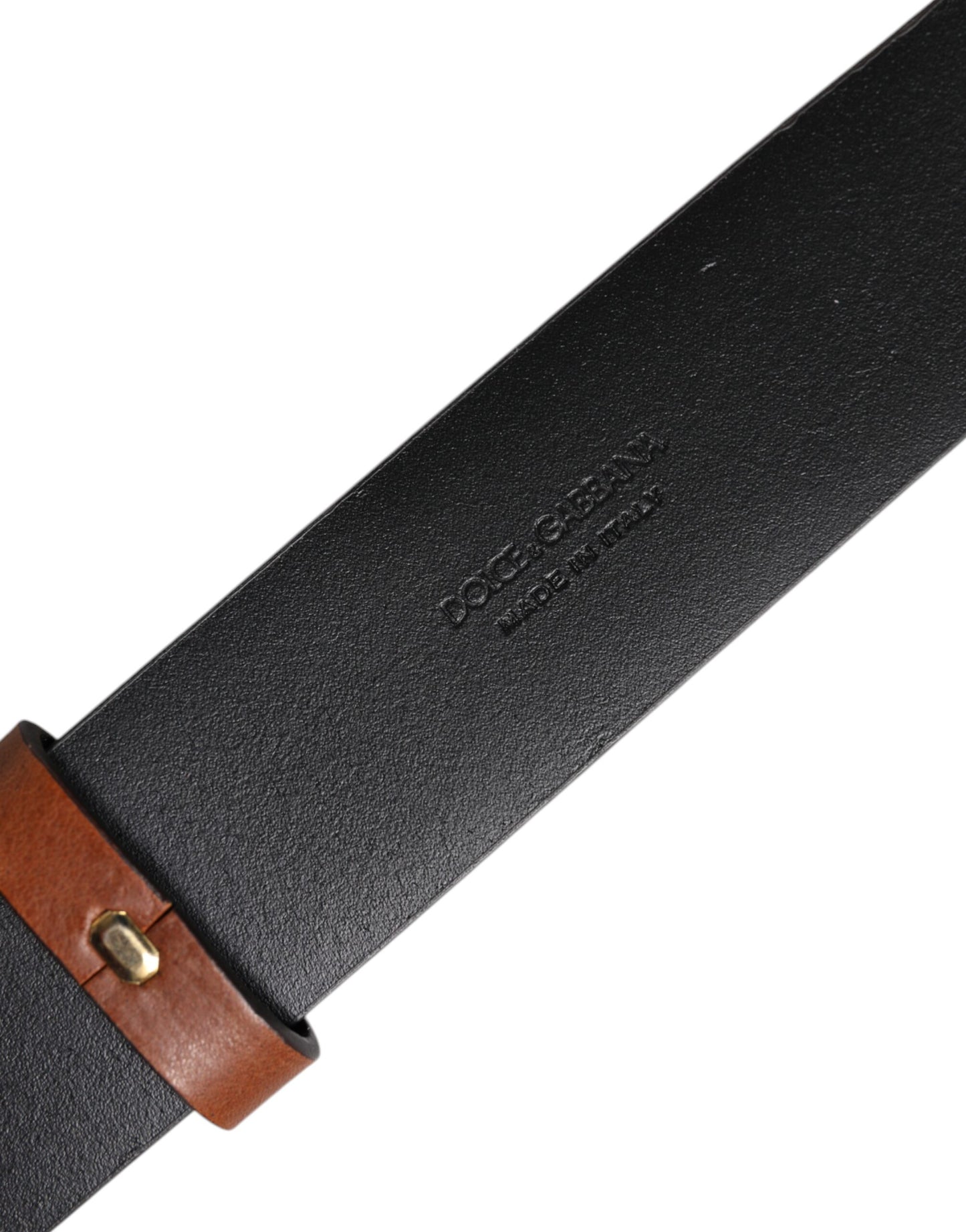 Dolce & Gabbana Brown Leather Gold Crystal Buckle Belt