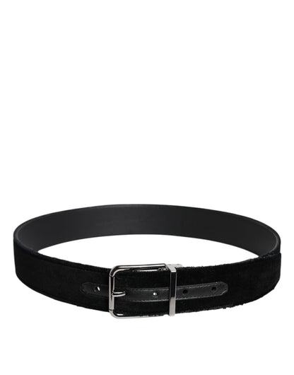Dolce & Gabbana Black Cotton Silver Tone Metal Buckle Belt