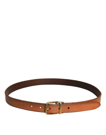 Dolce & Gabbana Brown Leather Gold Tone Metal Buckle Belt