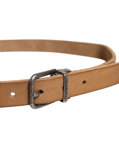 Dolce & Gabbana Brown Leather Silver Tone Metal Buckle Belt