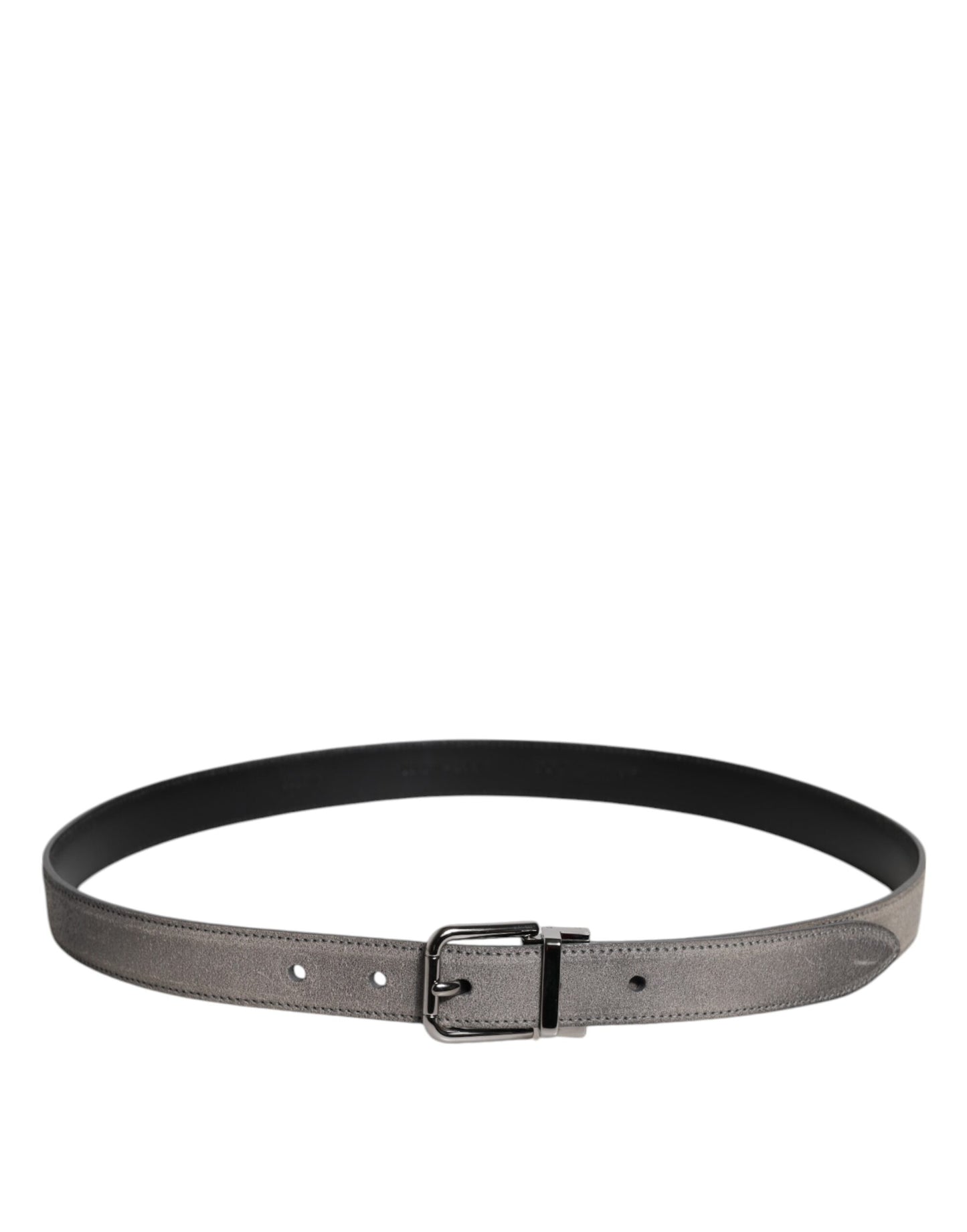 Dolce & Gabbana Gray Leather Silver Tone Metal Buckle Belt