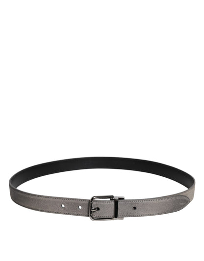 Dolce & Gabbana Gray Leather Silver Tone Metal Buckle Belt