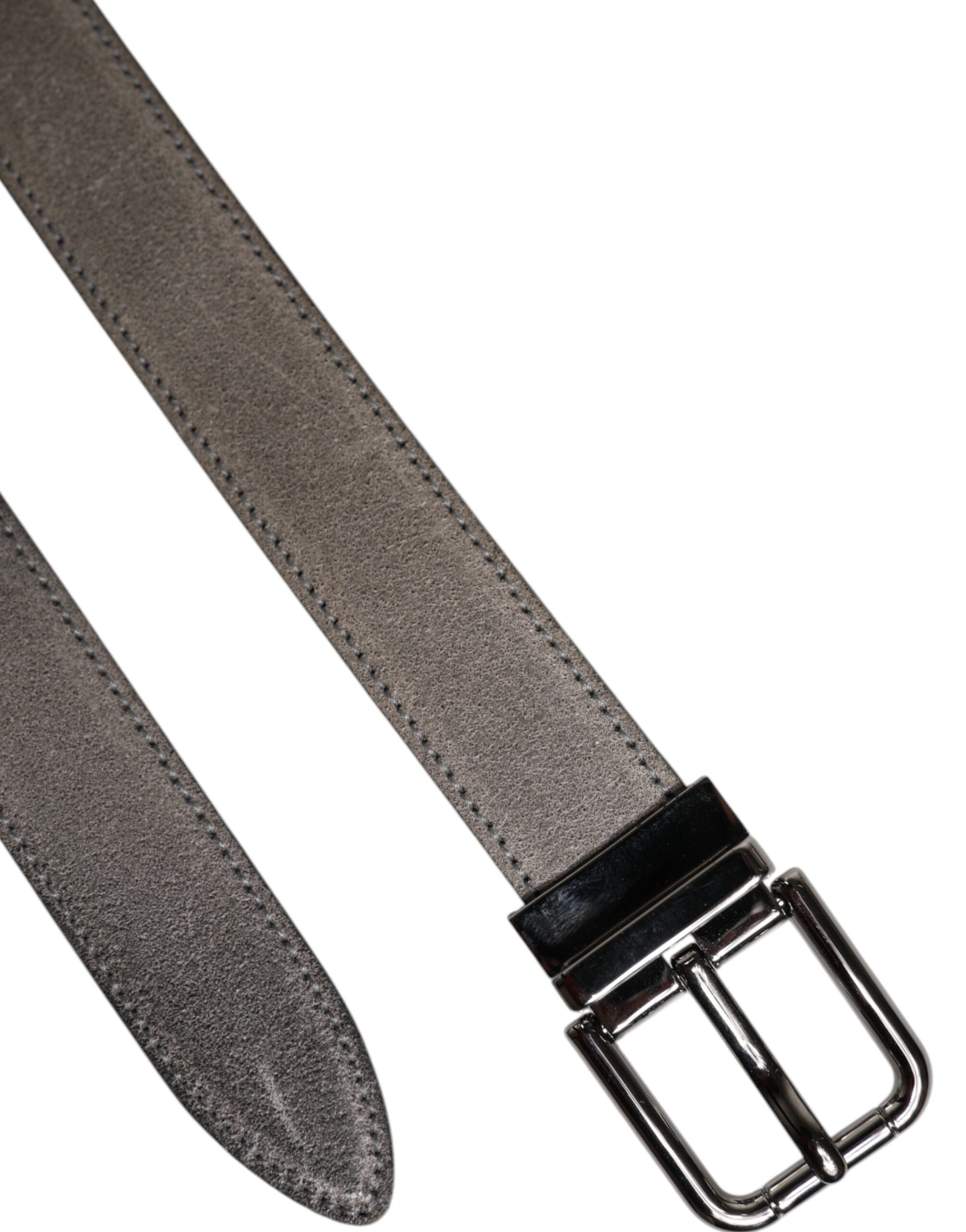 Dolce & Gabbana Gray Leather Silver Tone Metal Buckle Belt