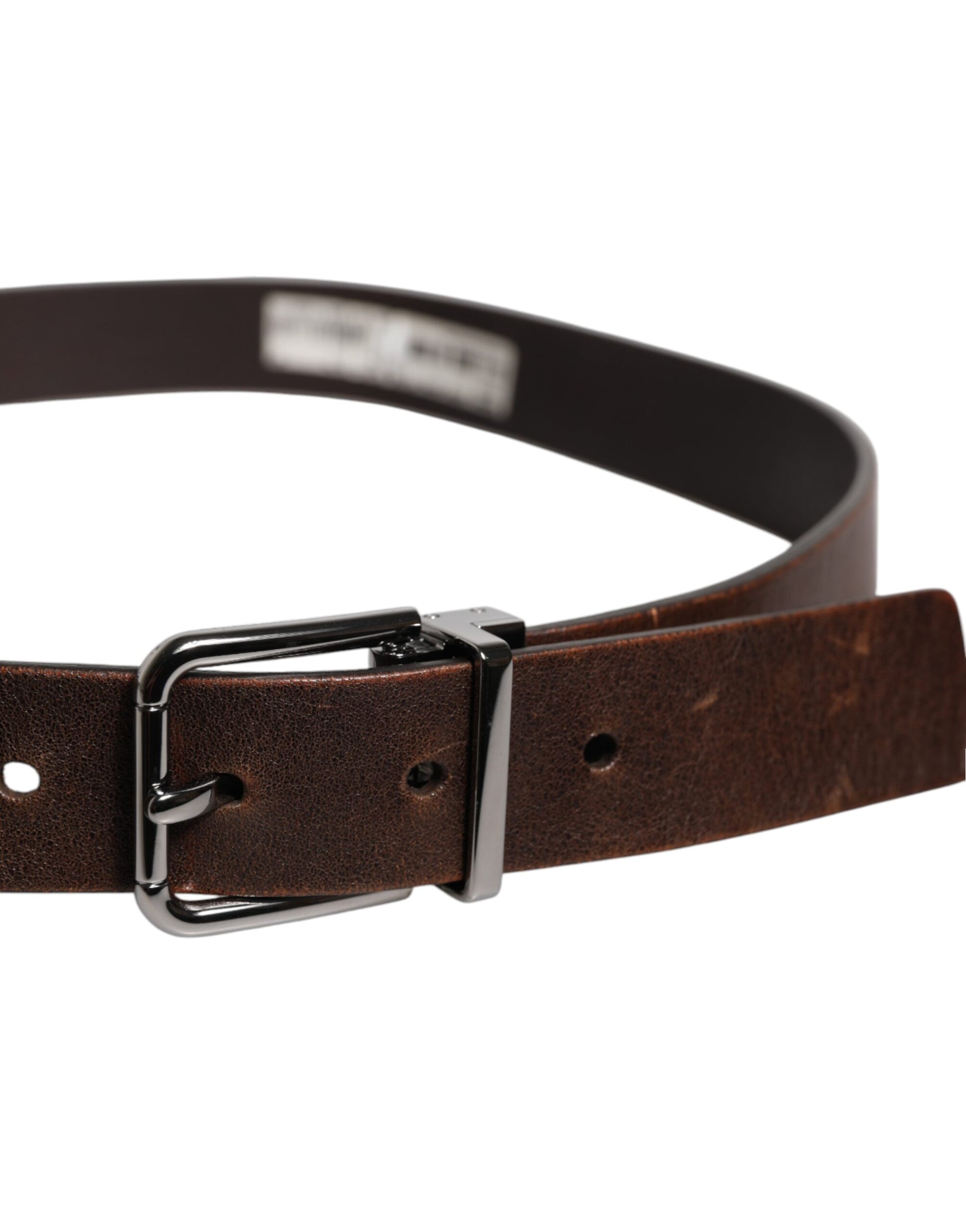 Dolce & Gabbana Brown Leather Classic Metal Logo Buckle Belt