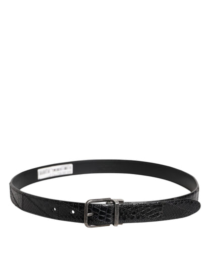Dolce & Gabbana Black Exotic Leather Metal Logo Buckle Belt