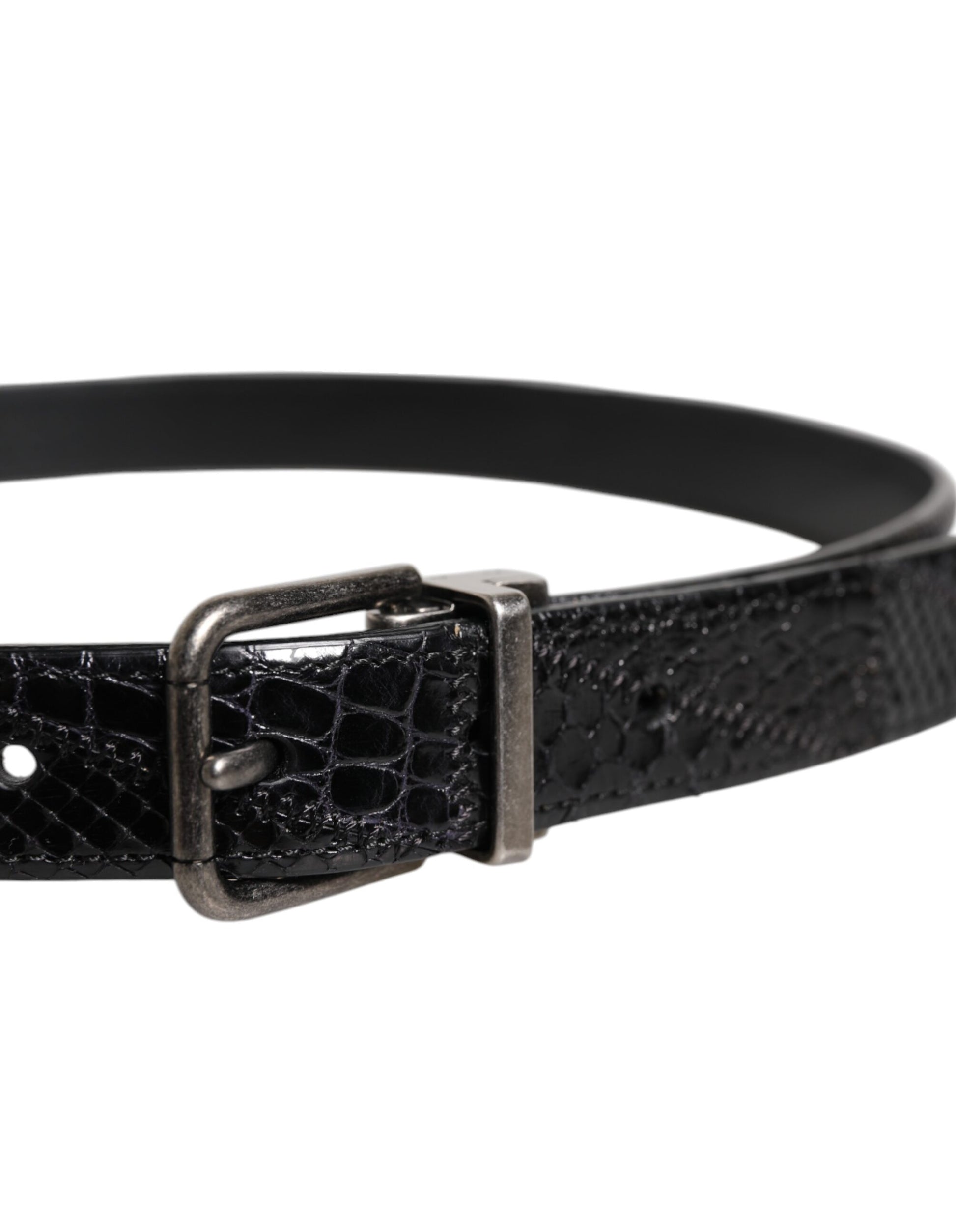 Dolce & Gabbana Black Exotic Leather Metal Logo Buckle Belt