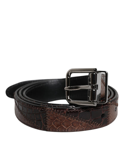 Dolce & Gabbana Brown Exotic Leather Metal Logo Buckle Belt