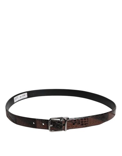 Dolce & Gabbana Brown Exotic Leather Metal Logo Buckle Belt