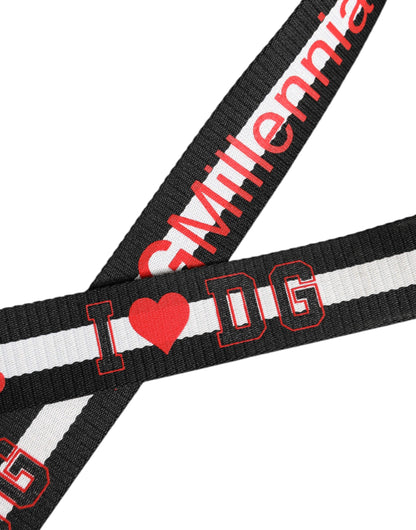 Dolce & Gabbana Black White Printed Metal Logo Buckle Belt