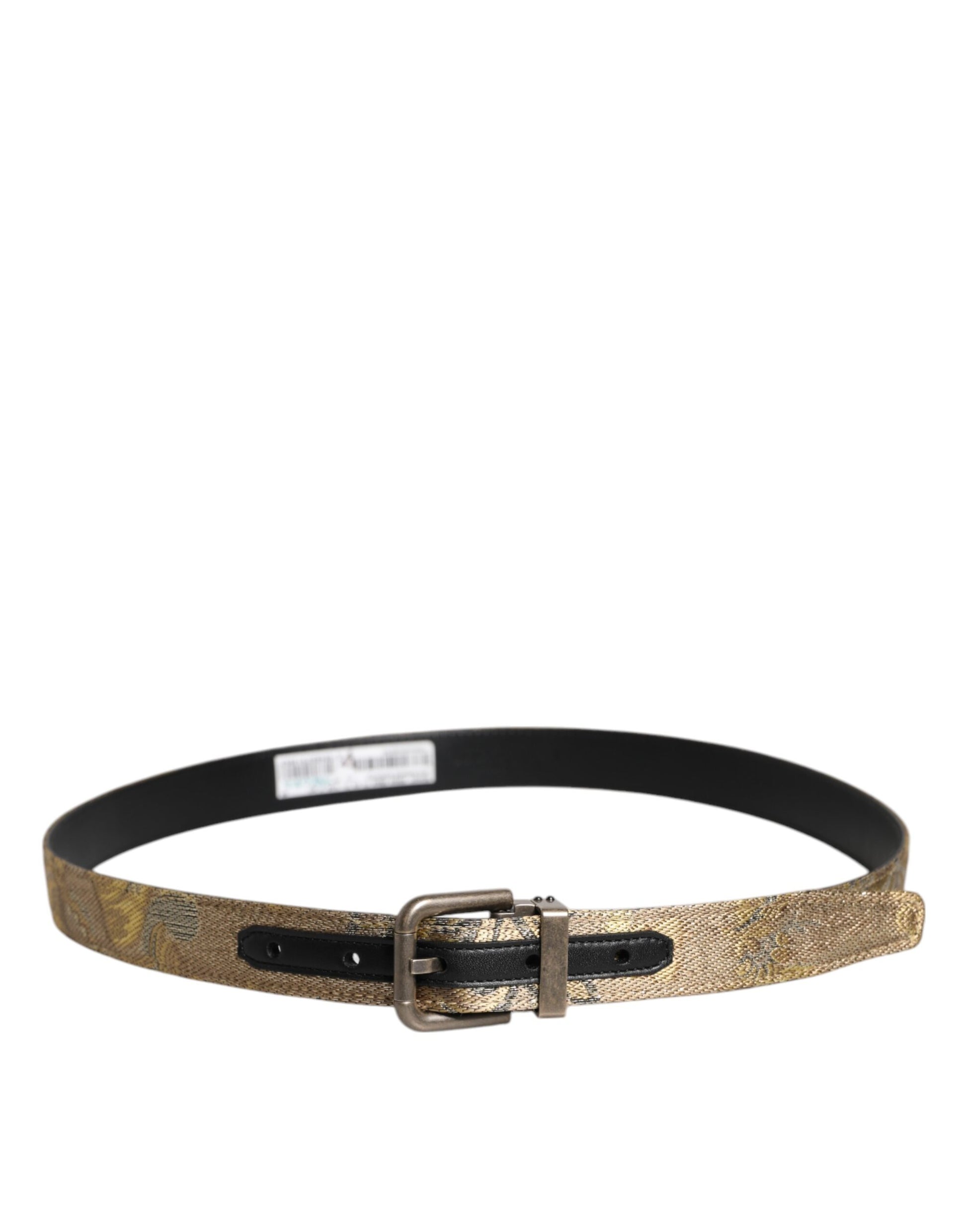 Dolce & Gabbana Gold Leather Jacquard Silver Metal Buckle Belt