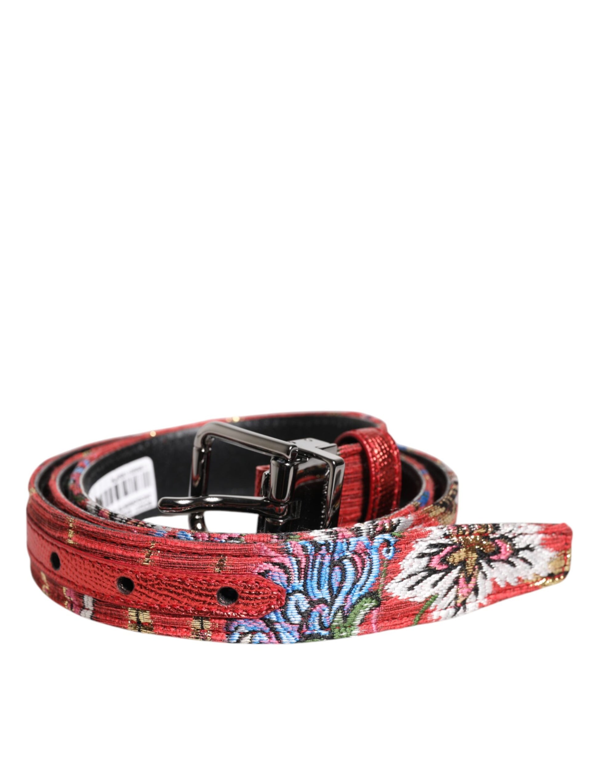 Dolce & Gabbana Red Floral DG Embellished Metal Buckle Belt