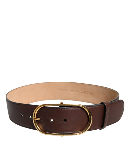 Dolce & Gabbana Brown Logo Engraved Metal Waist Buckle Belt
