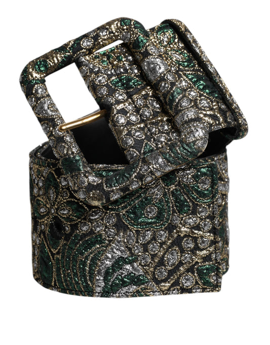 Dolce & Gabbana Multicolor Floral Jacquard Lurex Wide Waist Buckle Belt