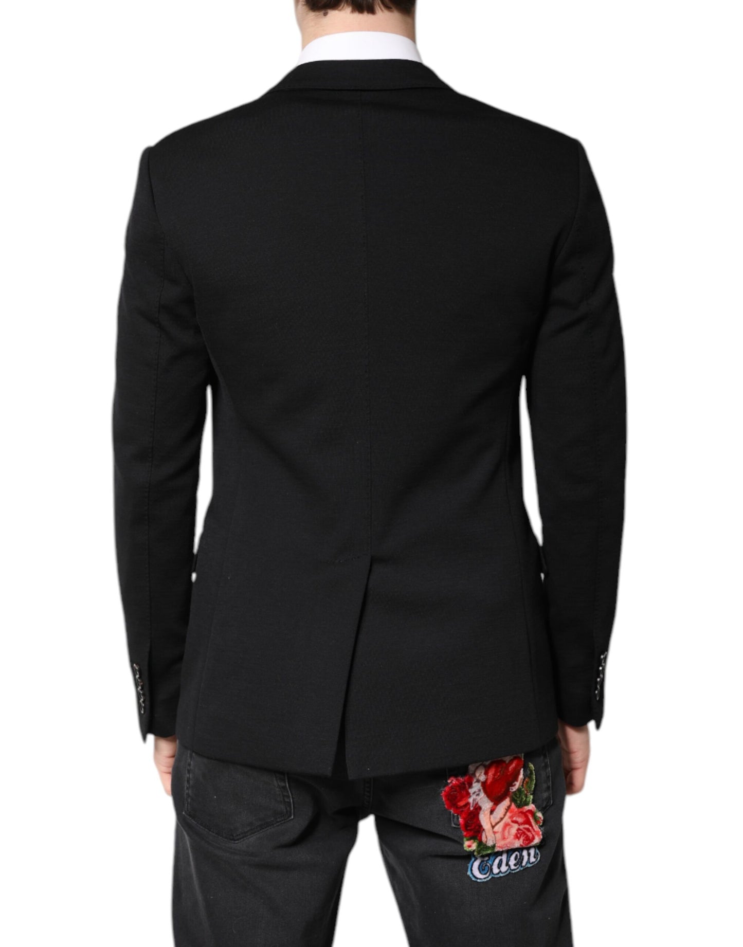 Dolce & Gabbana Black Wool Slim Fit Coat Blazer Jacket Suit