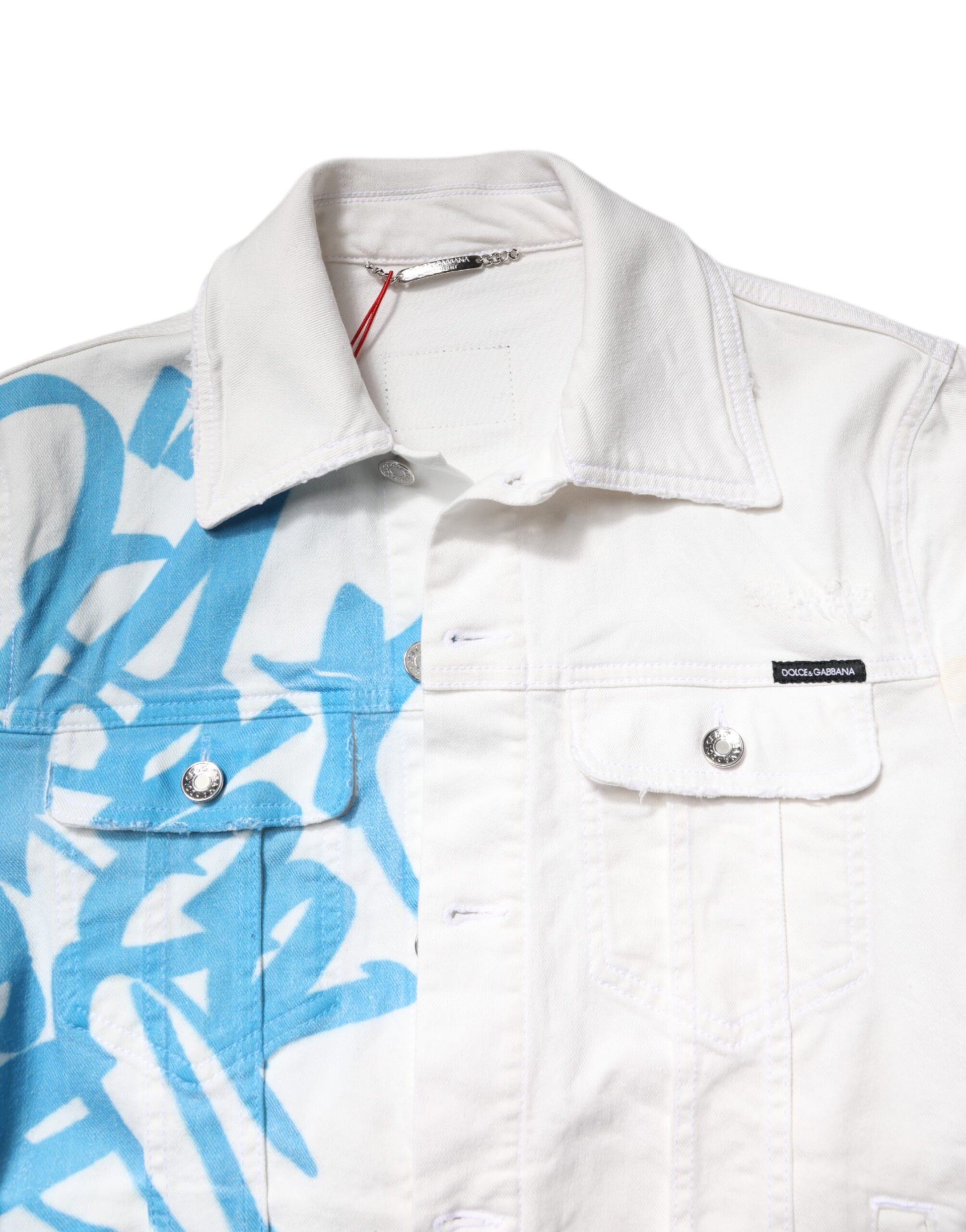 Dolce & Gabbana White Graffiti Cotton Stretch Denim Jacket