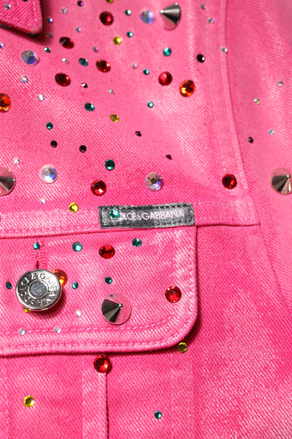 Dolce & Gabbana Pink Crystal Embellished Cotton Denim Jacket