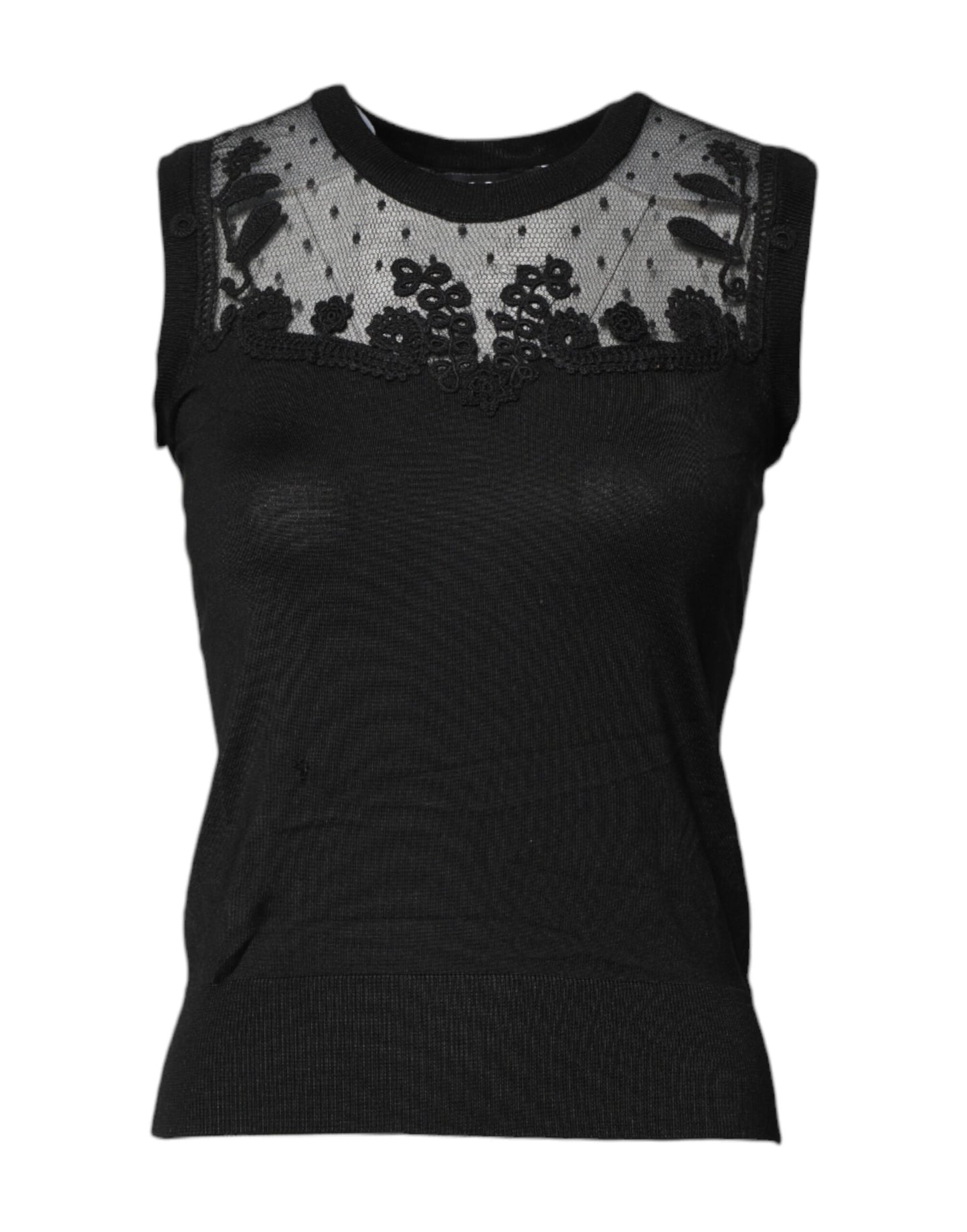 Dolce & Gabbana Black Lace Sheer Crew Neck Sleeveless Top