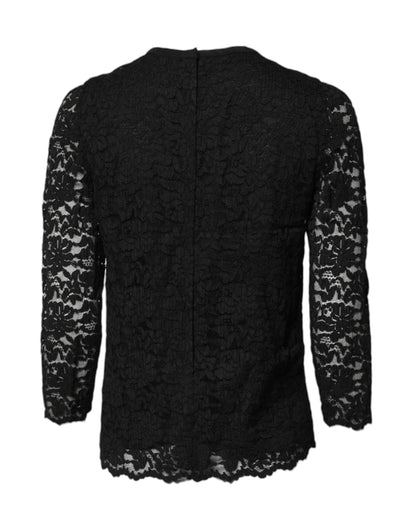 Dolce & Gabbana Black Lace STAFF Crew Neck Long Sleeves Top