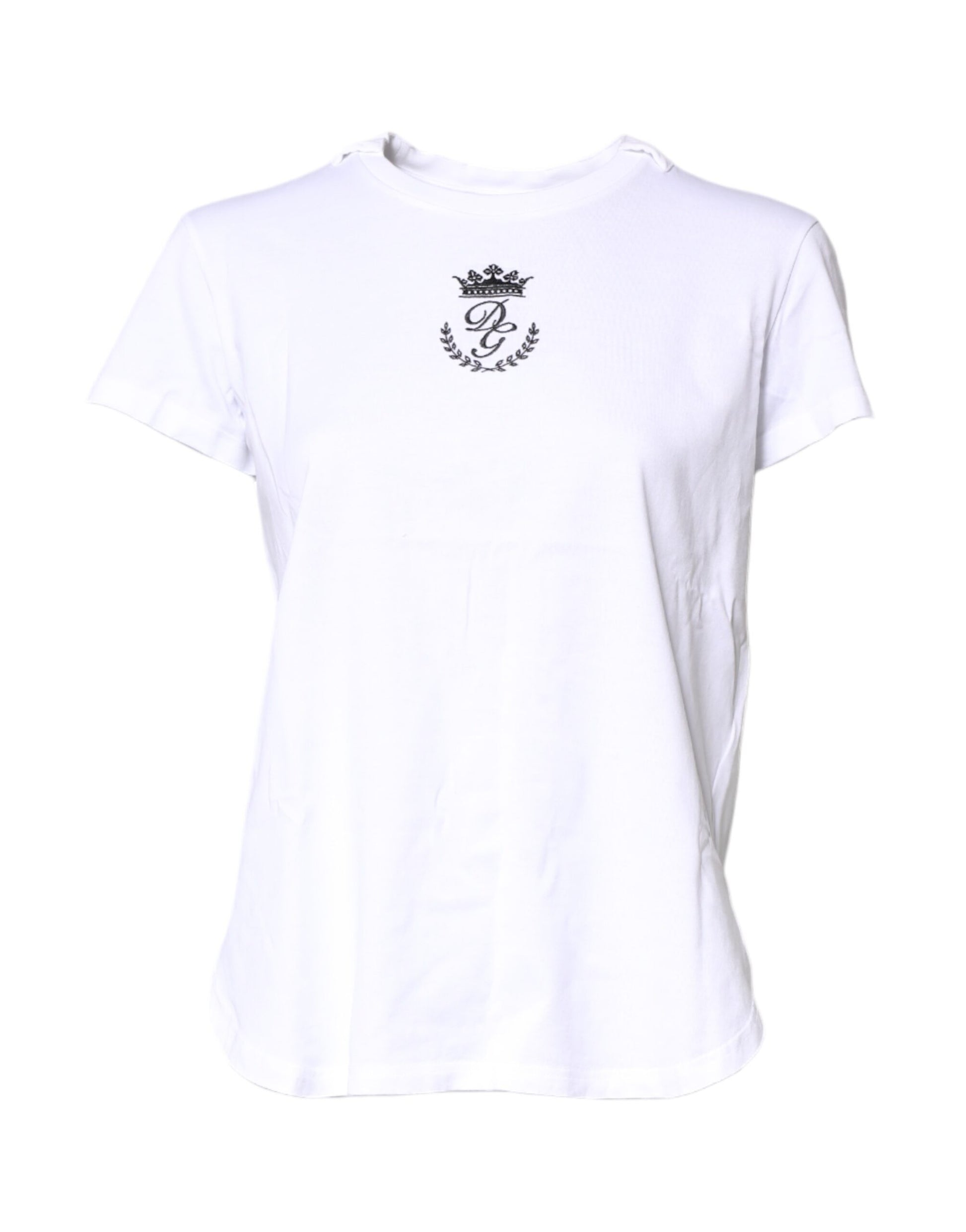 Dolce & Gabbana White Logo Crown Cotton Crew Neck T-shirt