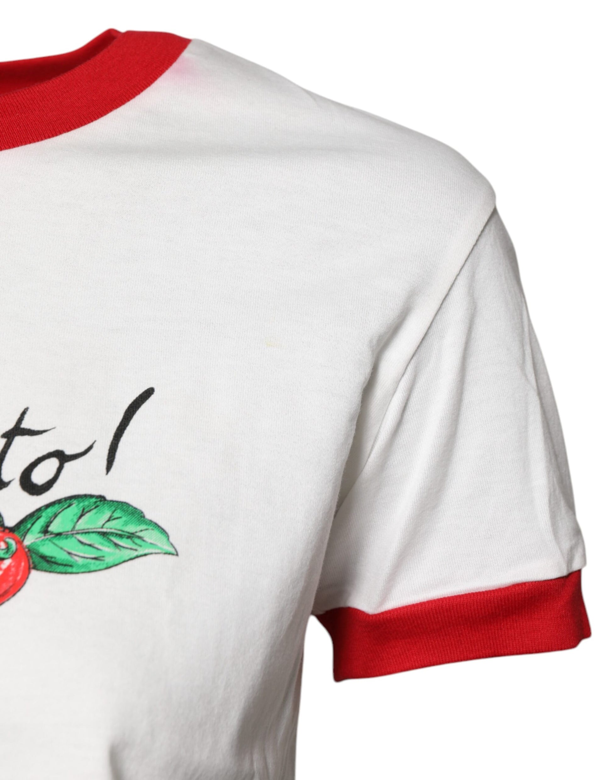 Dolce & Gabbana White Printed Round Neck Cropped Top T-shirt