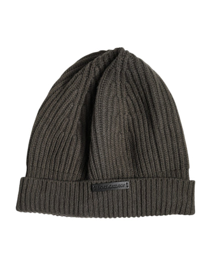 Dolce & Gabbana Green Wool DG Plaque Knitted Winter Beanie Hat