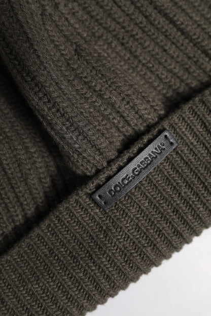 Dolce & Gabbana Green Wool DG Plaque Knitted Winter Beanie Hat