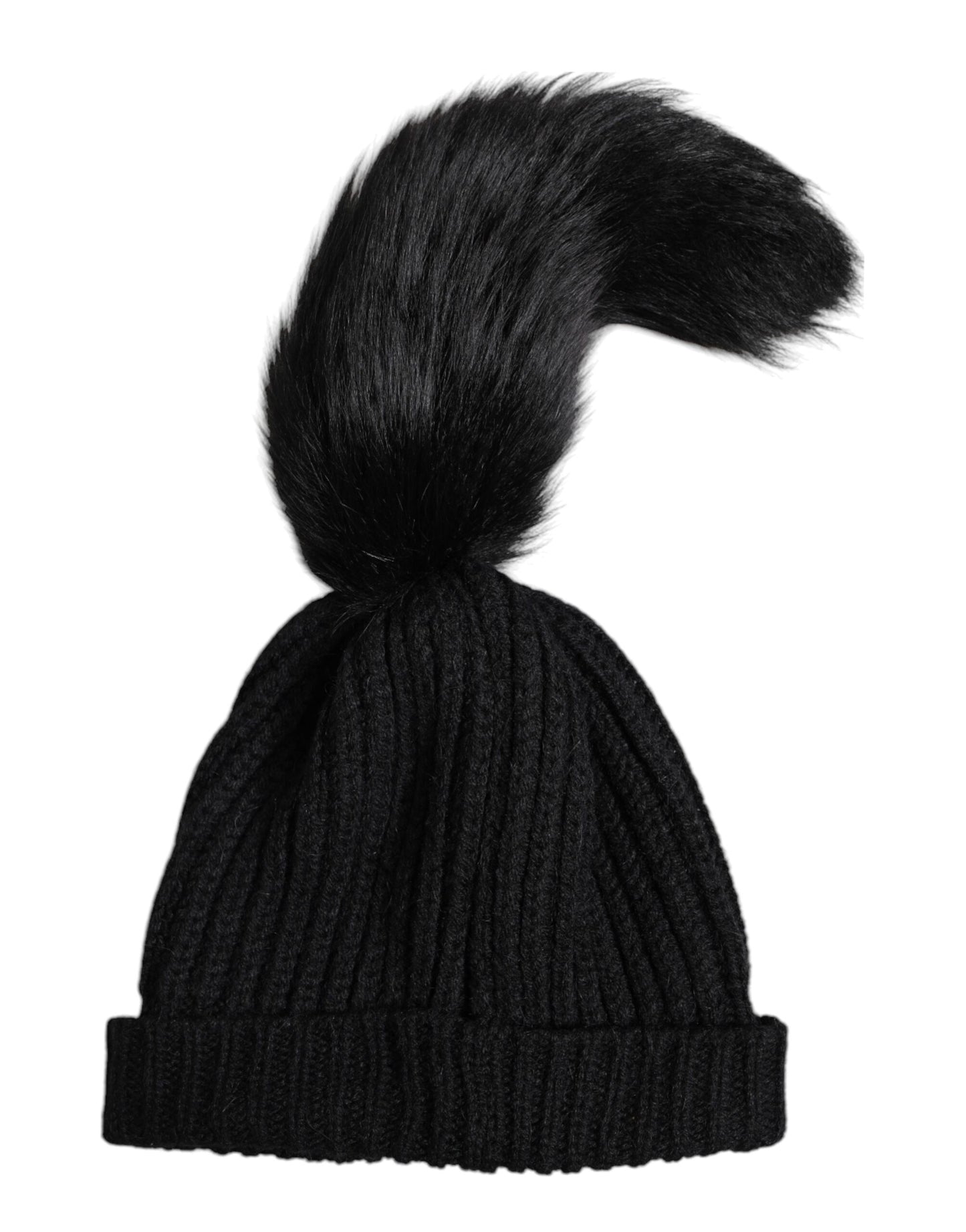 Dolce & Gabbana Black Acrylic Knitted Fur Winter Beanie Hat
