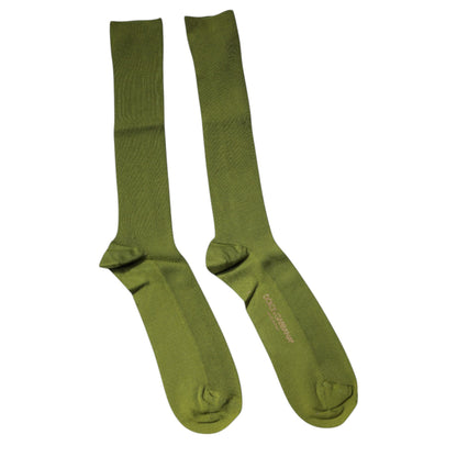 Dolce & Gabbana Green Cotton Logo Over The Calf Socks