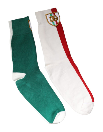 Dolce & Gabbana Multicolor Cotton DG Logo Patch Mid Calf Socks