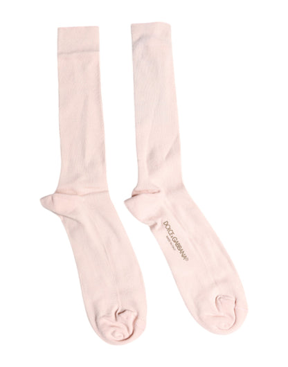 Dolce & Gabbana Ivory Cotton Stretch Logo Over Calf Socks